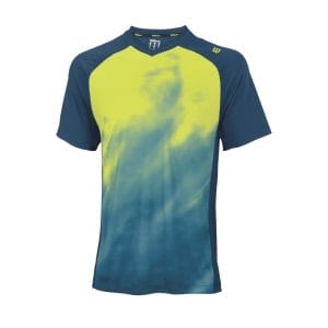 Fitness Mania - Wilson Smoke Print V-Neck Mens Tennis T-Shirt - Pacific Teal/Solar Lime