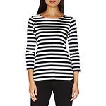 Fitness Mania - Three-Quarter Sleeve Striped Button-Back Top