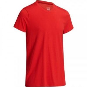 Fitness Mania - 500 Men's V-Neck Slim-Fit Gym & Pilates T-Shirt - Dark Red