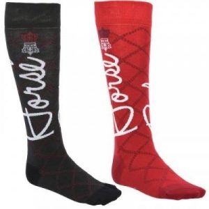 Fitness Mania - Adult Horse Riding Lightweight Socks 2-Pair Pack - Red/Grey