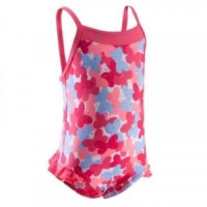 Fitness Mania - All Fly one-piece baby girls’ swimsuit with thin straps and ruffle detail coral