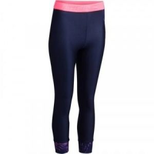 Fitness Mania - 500 Women's Cardio Fitness 7/8 Leggings - Navy Blue with Tropical Details